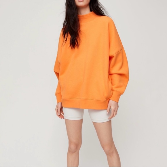 Aritzia TNA Sweatshirt 1/S Mock Neck Long Sleeve Cotton Comfy Loungewear Orange - Picture 1 of 12